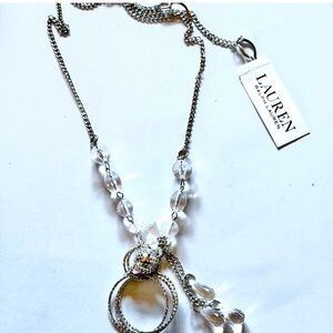 Lauren Ralph Lauren Silver-Tone Crystal Drop Statement Necklace - NWT